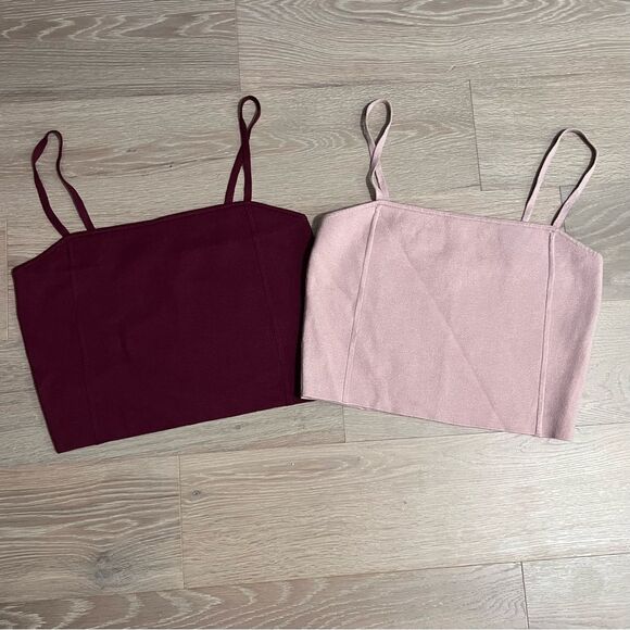 Express Square Neck Knit Sweater Cami Burgundy Pink Spaghetti Strap Tops S - Picture 1 of 9